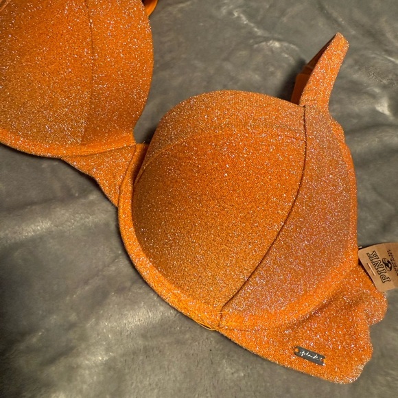 PINK Victoria's Secret Glittering Orange Swim Top Size Large - Picture 4 of 9